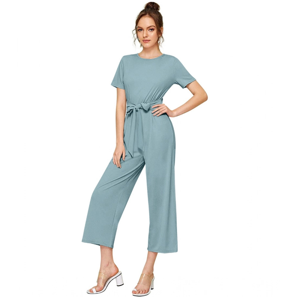 Seduva Women's Knitting stretchable Solid Round Neck Cap Sleeve Jumpsuit (Pista )