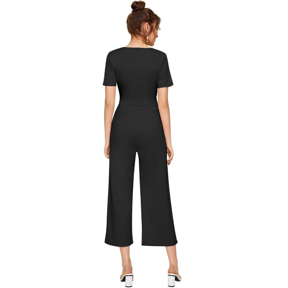 Seduva Women's Knitting stretchable Solid Round Neck Cap Sleeve Jumpsuit (Black)