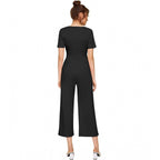 Seduva Women's Knitting stretchable Solid Round Neck Cap Sleeve Jumpsuit (Black)