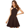 Seduva Women's Knitting stretchable Solid Halter Neck Sleeveless Dress (Coffee)