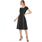Seduva Women's Knitting stretchable Solid Round Neck Cap Sleeve Dress (Black)