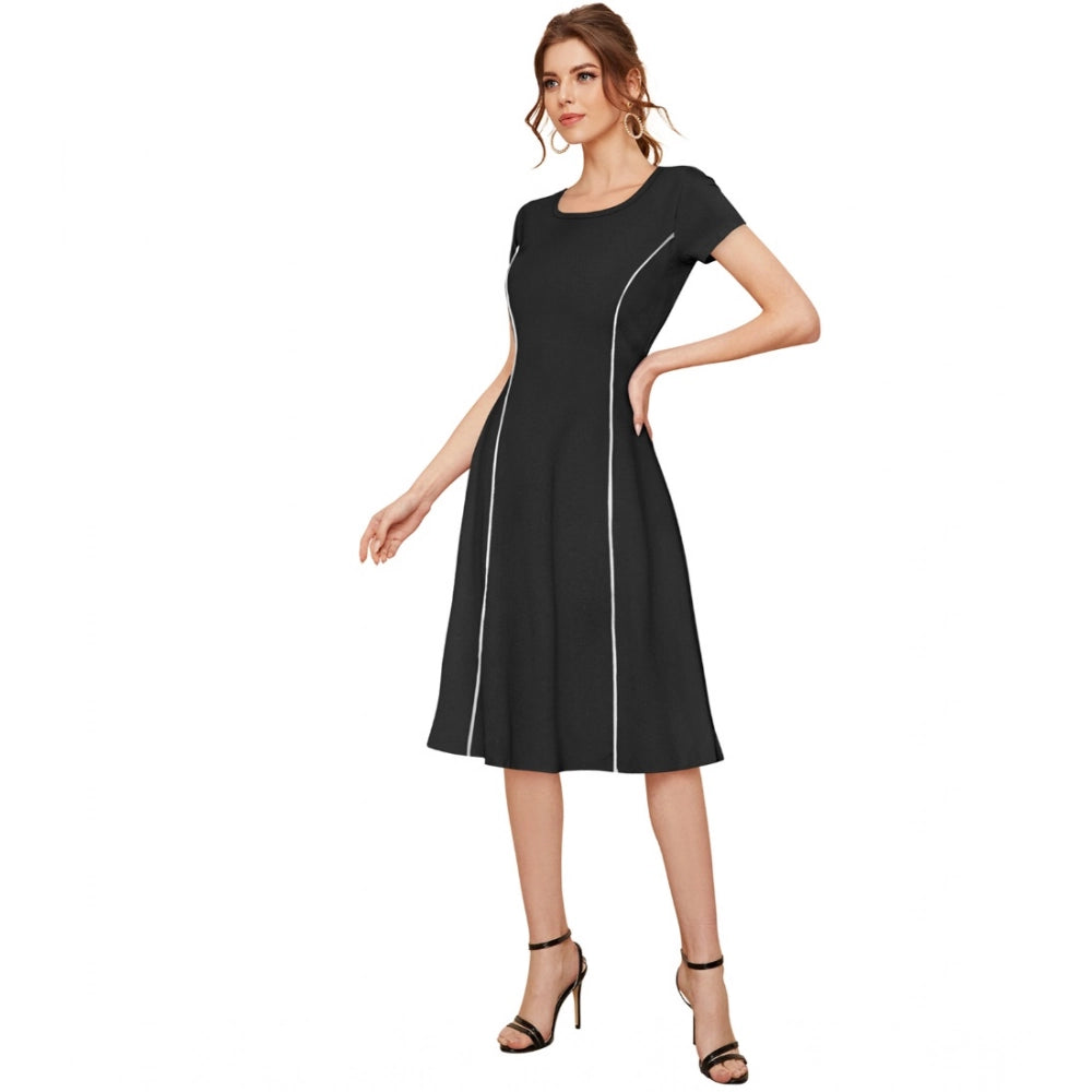 Seduva Women's Knitting stretchable Solid Round Neck Cap Sleeve Dress (Black)