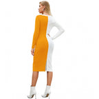 Seduva Women's Knitting stretchable Solid Round Neck Full Sleeve Dress (Yellow)