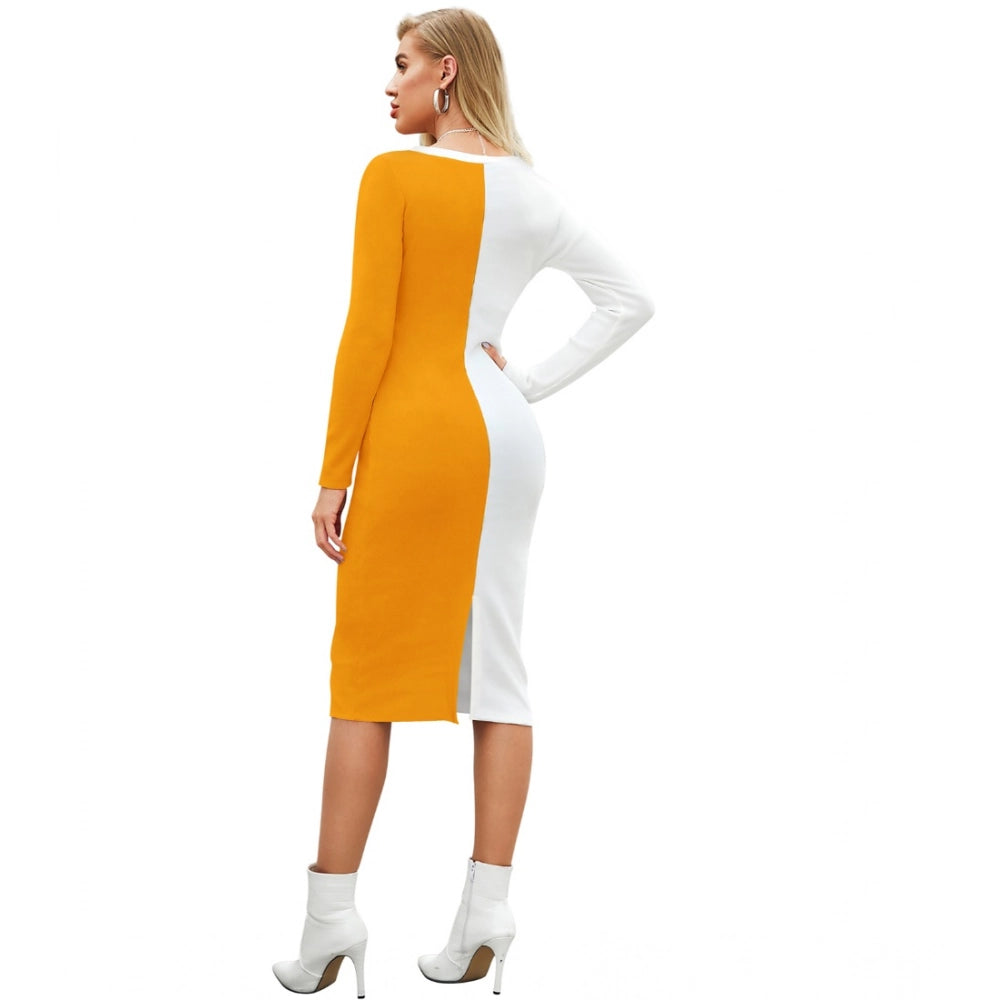 Seduva Women's Knitting stretchable Solid Round Neck Full Sleeve Dress (Yellow)