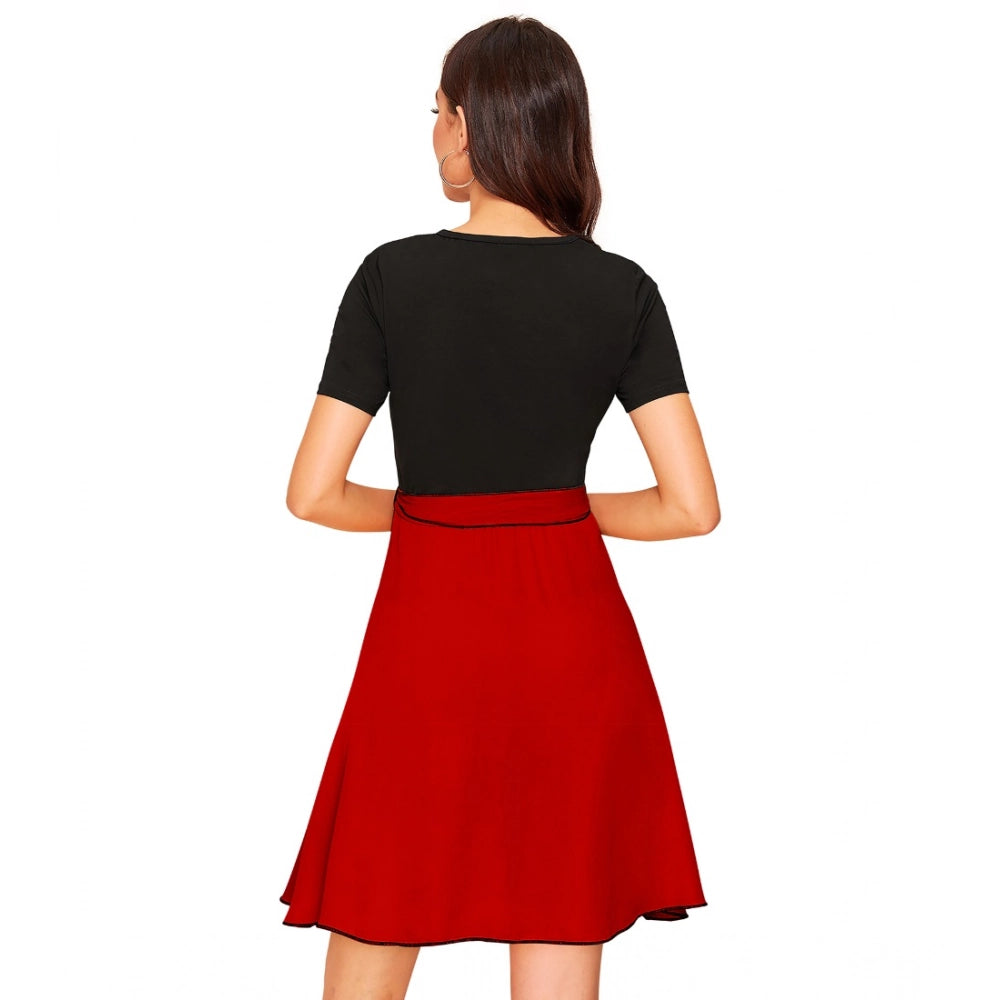 Seduva Women's Knitting stretchable Solid Round Neck Cap Sleeve Dress (Red)