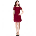 Seduva Women's Rasal Solid Round Neck Cap Sleeve Dress (Maroon)