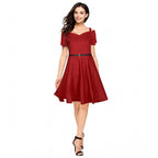 Seduva Women's Polyester Solid V Neck Cap Sleeve Dress (Maroon)