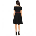 Seduva Women's Polyester Solid V Neck Cap Sleeve Dress (Black)