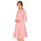 Seduva Women's Knitting stretchable Solid Round Neck Full Sleeve Dress (Peach)