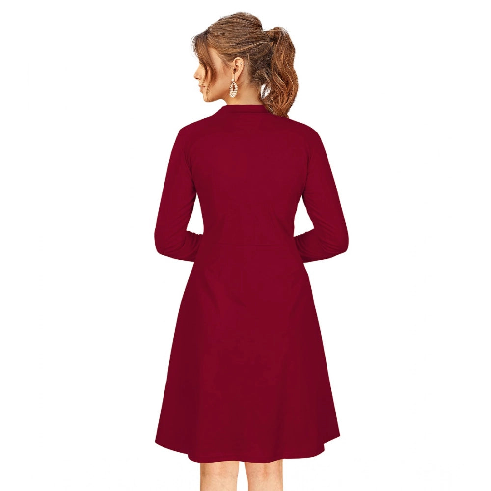Seduva Women's Knitting stretchable Solid Round Neck Full Sleeve Dress (Maroon)