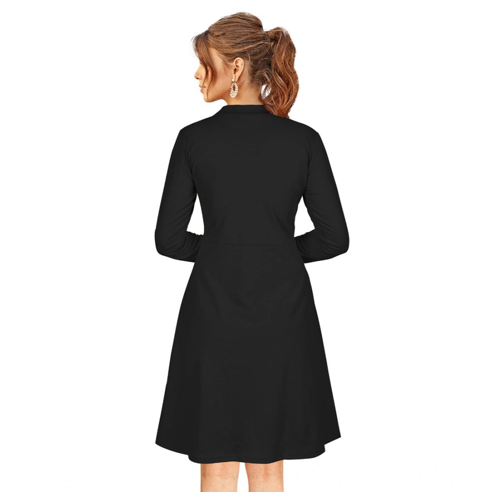 Seduva Women's Knitting stretchable Solid Round Neck Full Sleeve Dress (Black)