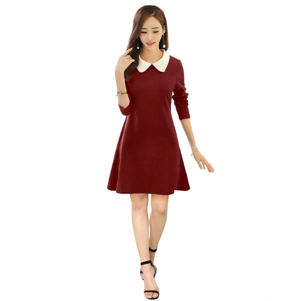 Seduva Women's Polyester Solid Collar 3-4th Dress (Maroon)