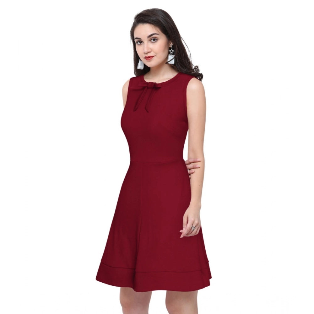Seduva Women's Polyester Solid Round Neck Sleeveless Dress (Maroon)