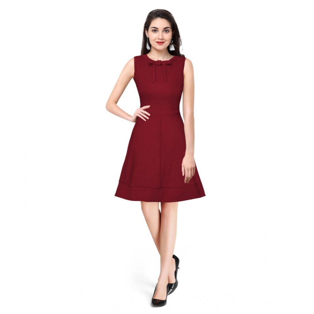 Seduva Women's Polyester Solid Round Neck Sleeveless Dress (Maroon)