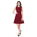 Seduva Women's Polyester Solid Round Neck Sleeveless Dress (Maroon)