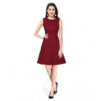 Seduva Women's Polyester Solid Round Neck Sleeveless Dress (Maroon)