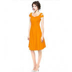 Seduva Women's Polyester Solid V Neck Cap Sleeve off Shoulder Dress (Yellow)
