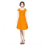 Seduva Women's Polyester Solid V Neck Cap Sleeve off Shoulder Dress (Yellow)