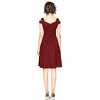 Seduva Women's Polyester Solid V Neck Cap Sleeve off Shoulder Dress (Maroon)