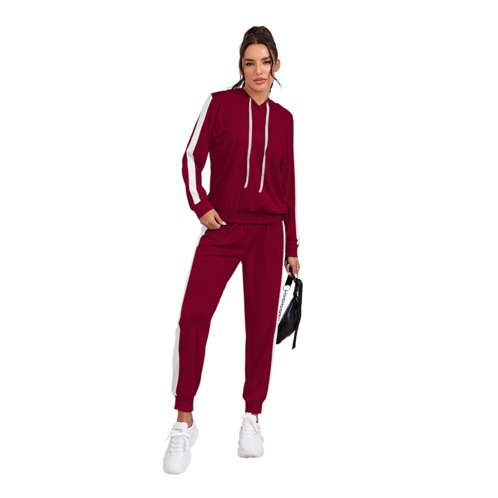 Seduva Women's Knitting stretchable Solid Hooded Neck Full Sleeve Track Suit (Maroon)