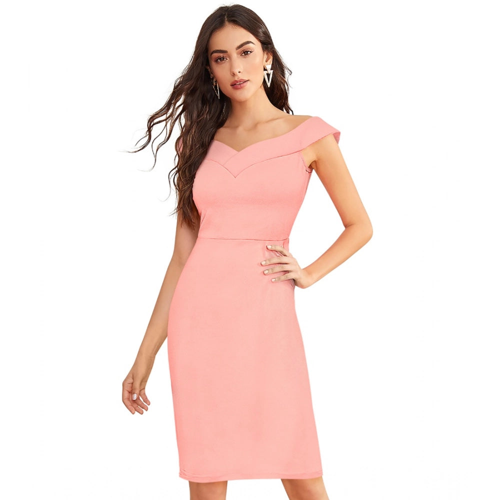 Seduva Women's Knitting stretchable Solid Round Neck Sleeveless Dress (Peach)
