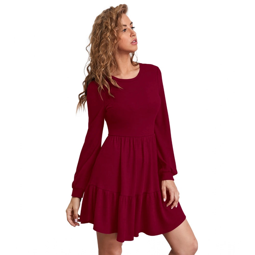 Seduva Women's Knitting stretchable Solid Round Neck Full Sleeve Dress (Maroon)