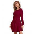 Seduva Women's Knitting stretchable Solid Round Neck Full Sleeve Dress (Maroon)