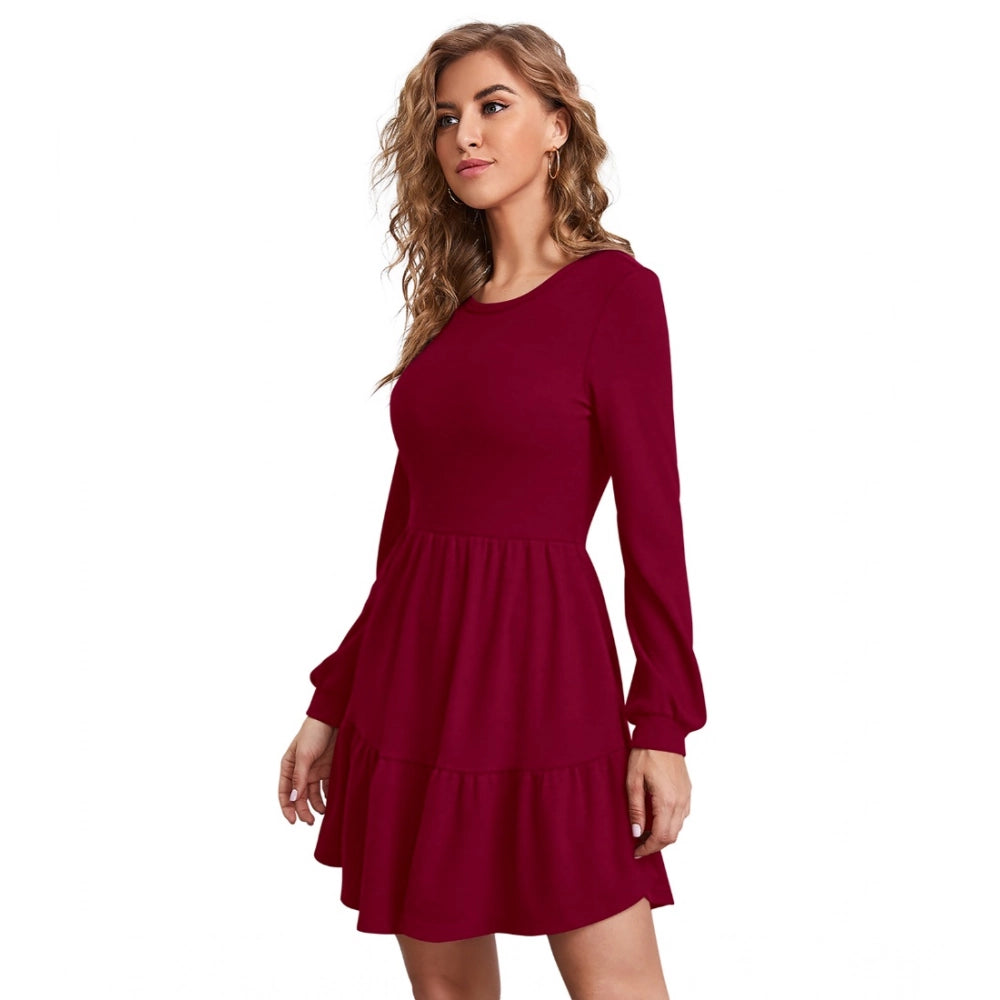 Seduva Women's Knitting stretchable Solid Round Neck Full Sleeve Dress (Maroon)