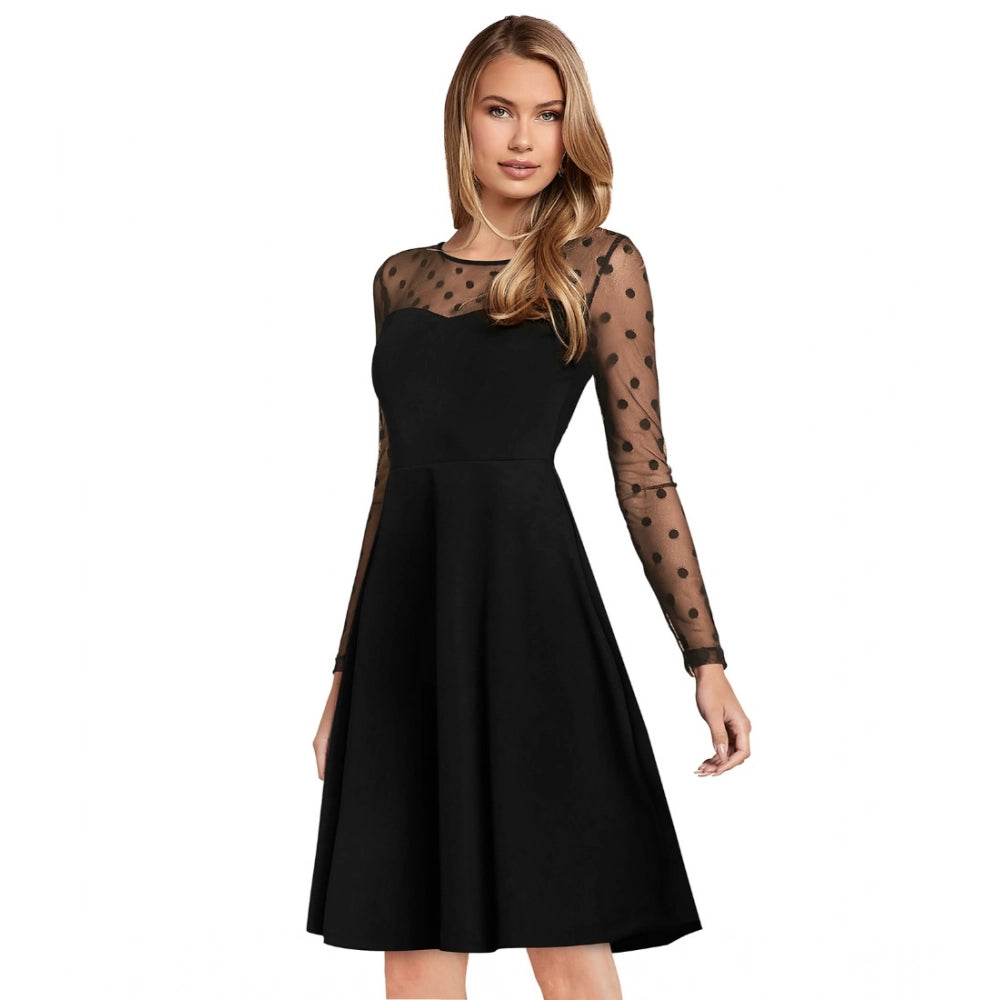 Seduva Women's Knitting stretchable Solid Round Neck Full Sleeve Dress (Black)