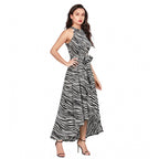 Seduva Women's Polyester Zebra Pattern Halter Neck Sleeveless Dress (White)