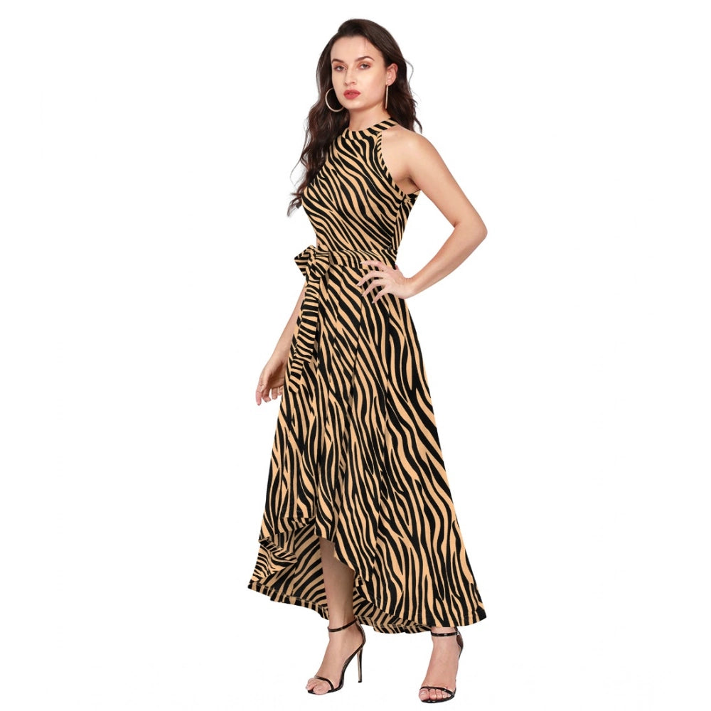 Seduva Women's Polyester Zebra Pattern Halter Neck Sleeveless Dress (Yellow)