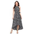 Seduva Women's Polyester Zebra Pattern Halter Neck Sleeveless Dress (Navy Blue)