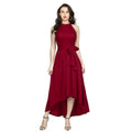 Seduva Women's Polyster Solid Halter Neck Sleeveless Dress (Maroon)