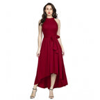 Seduva Women's Polyster Solid Halter Neck Sleeveless Dress (Maroon)