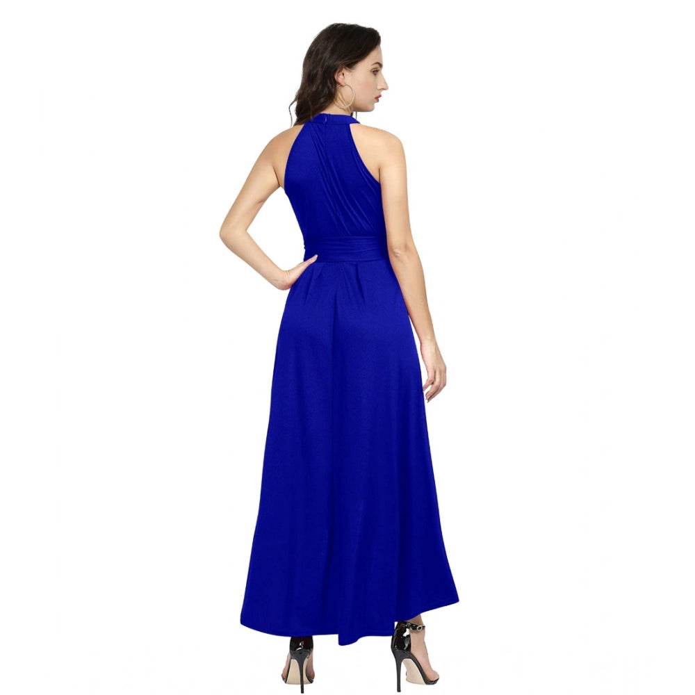 Seduva Women's Polyster Solid Halter Neck Sleeveless Dress (Royal Blue)