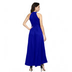 Seduva Women's Polyster Solid Halter Neck Sleeveless Dress (Royal Blue)