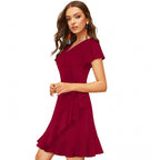 Seduva Women's Knitting stretchable Solid V Neck Flaired Sleeve Dress (Maroon )