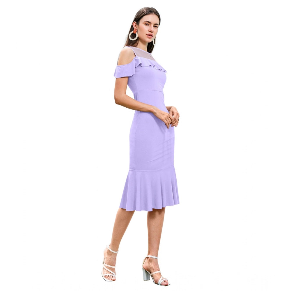 Seduva Women's Knitting stretchable Solid Round Neck Sleeveless Dress (Purple)