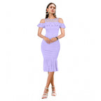 Seduva Women's Knitting stretchable Solid Round Neck Sleeveless Dress (Purple)