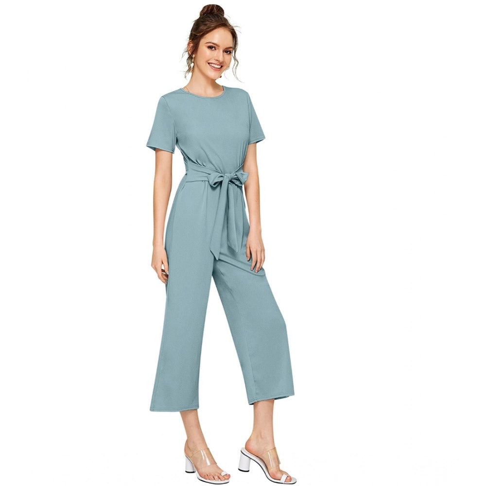 Seduva Women's Knitting stretchable Solid Round Neck Cap Sleeve Jumpsuit (Pista )