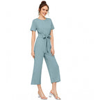 Seduva Women's Knitting stretchable Solid Round Neck Cap Sleeve Jumpsuit (Pista )