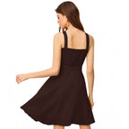 Seduva Women's Knitting stretchable Solid Halter Neck Sleeveless Dress (Coffee)
