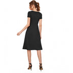 Seduva Women's Knitting stretchable Solid Round Neck Cap Sleeve Dress (Black)