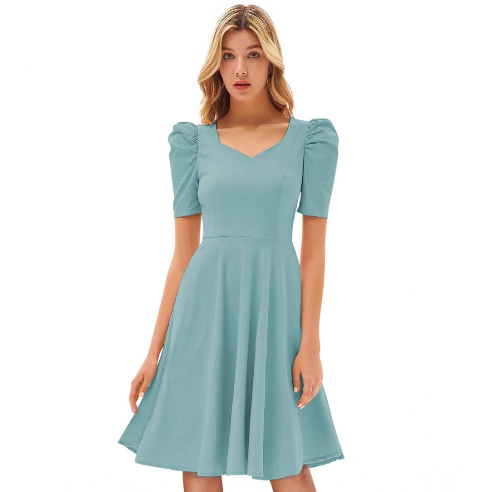 Seduva Women's Knitting stretchable Solid V Neck Cap Sleeve Dress (Pista)