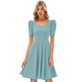 Seduva Women's Knitting stretchable Solid V Neck Cap Sleeve Dress (Pista)