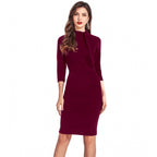 Seduva Women's Knitting stretchable Solid Round Neck 3-4th Dress (Maroon)