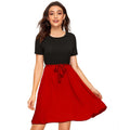 Seduva Women's Knitting stretchable Solid Round Neck Cap Sleeve Dress (Red)