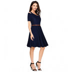 Seduva Women's Polyester Solid V Neck Cap Sleeve Dress (Blue)