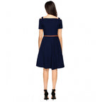 Seduva Women's Polyester Solid V Neck Cap Sleeve Dress (Blue)
