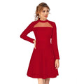 Seduva Women's Knitting stretchable Solid Round Neck Full Sleeve Dress (Red)